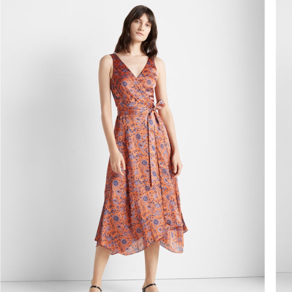 Nwt Orange Floral Printed Club Monaco Wrap Dress